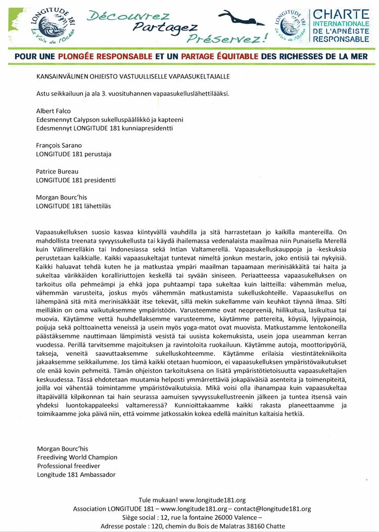 Charte Internationale de l’Apnéiste Responsable Finnois