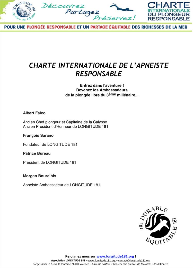 Charte Internationale de l’Apnéiste Responsable Français