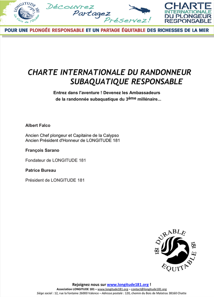 Charte Internationale du Randonneur Subaquatique Responsable
