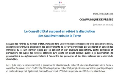 Le Conseil d’Etat suspend la dissolution des Soulèvements de la terre